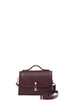 Small Leonora Flap Bag in Bordeaux Textured Leather