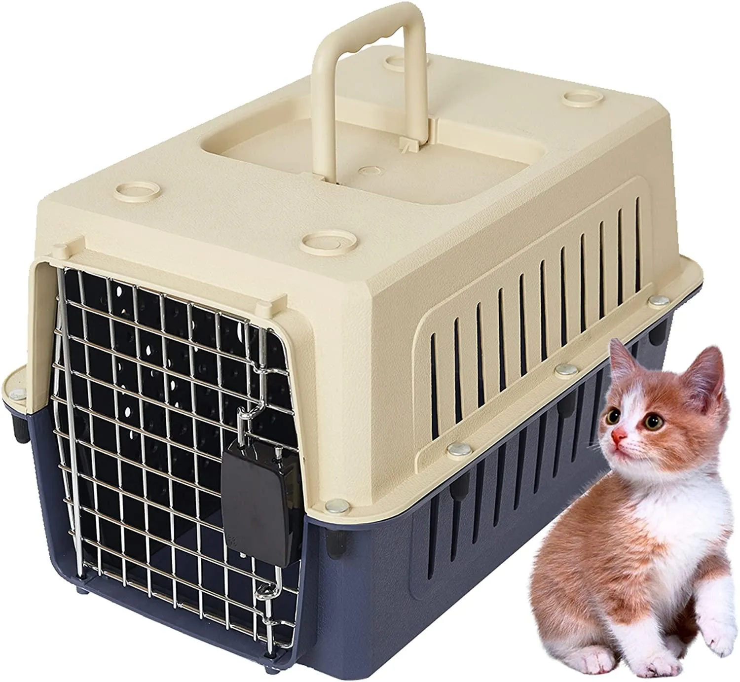 Small Plastic Cat & Dog Carrier Cage Portable Pet Box Airline Approved Pet Kennel, Blue