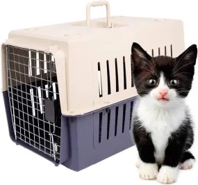 Small Plastic Cat & Dog Carrier Cage Portable Pet Box Airline Approved Pet Kennel, Blue