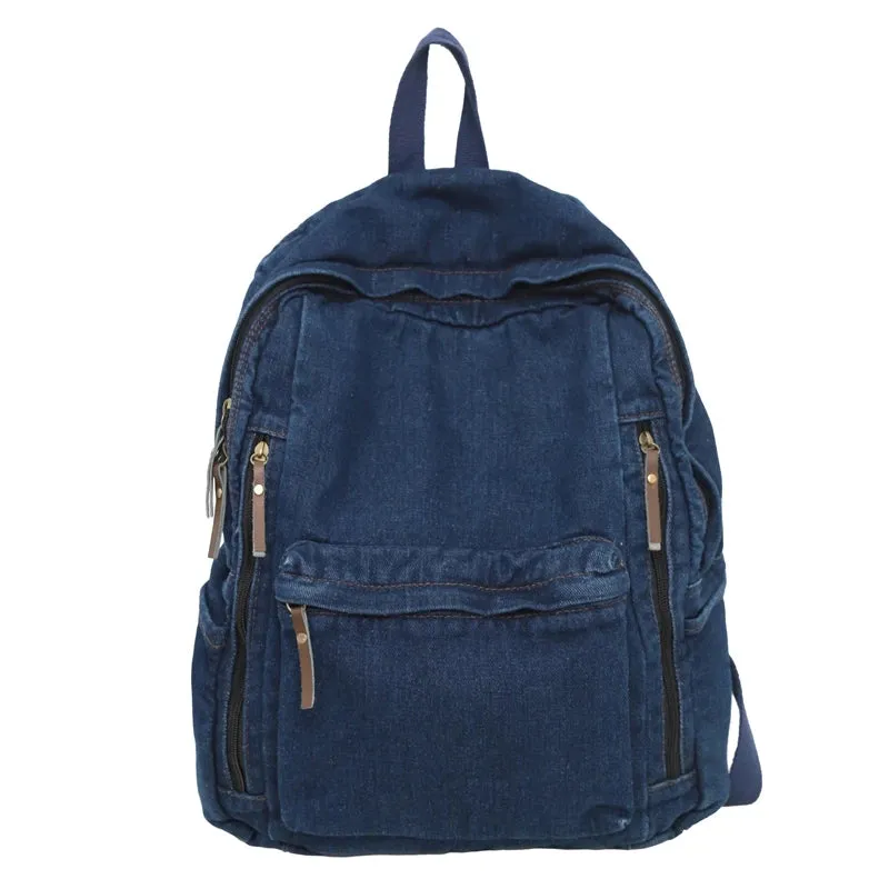 Sohiwoo Washed Denim Multi Pocket Backpack Fashion Vintage Women's Backpack Men Leisure Student School Bags Trendy Cool Travel Book Bag