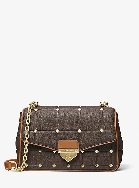 SoHo Large Studded Quilted Signature Logo Shoulder Bag