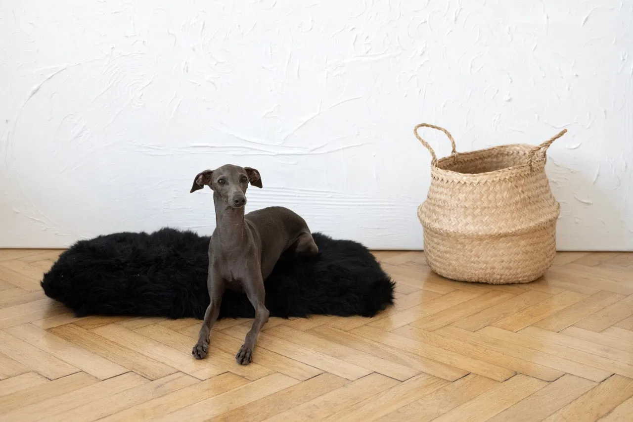 Square or Rectangular Natural Sheepskin Pet Mat - Black