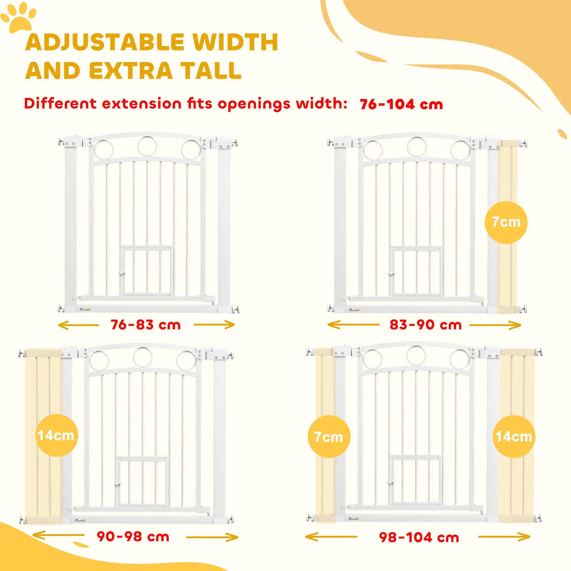 Stair Gate with Cat Door, Adjustable Width 76-104cm & 77cm Tall