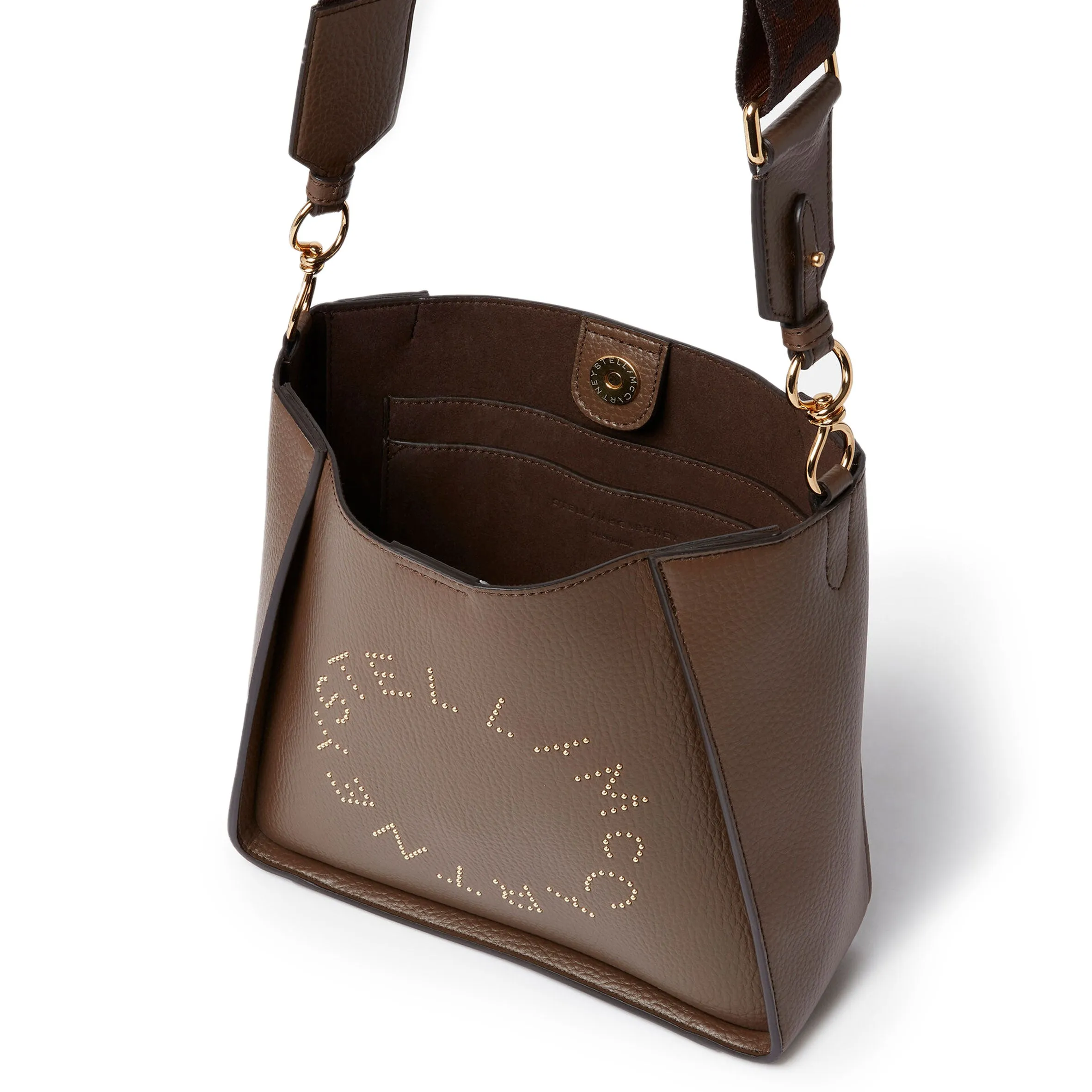 Stella Logo Mini Crossbody Hobo Grain Stud, Brown