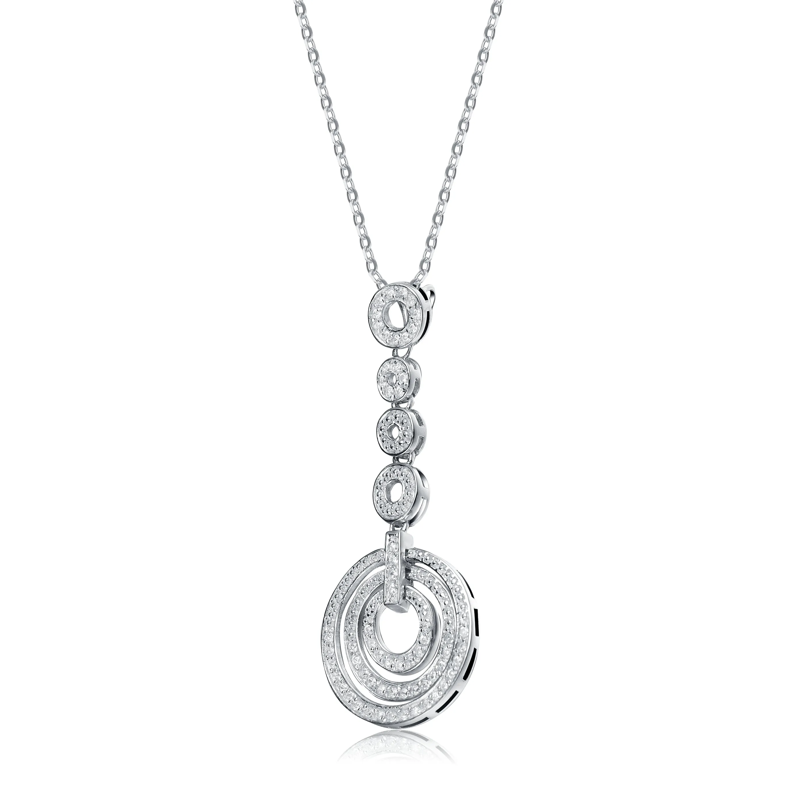 Sterling Silver White Cubic Zirconia Circles Pendant