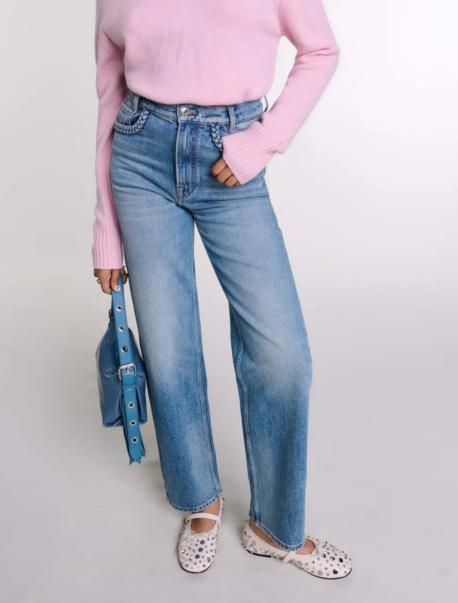 Straight-leg braided detail jeans