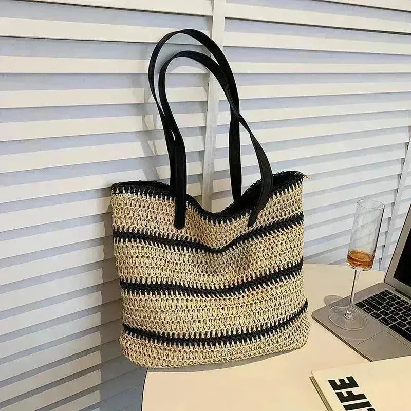 Striped Large Capacity Casual Handbag Summer Straw Bags