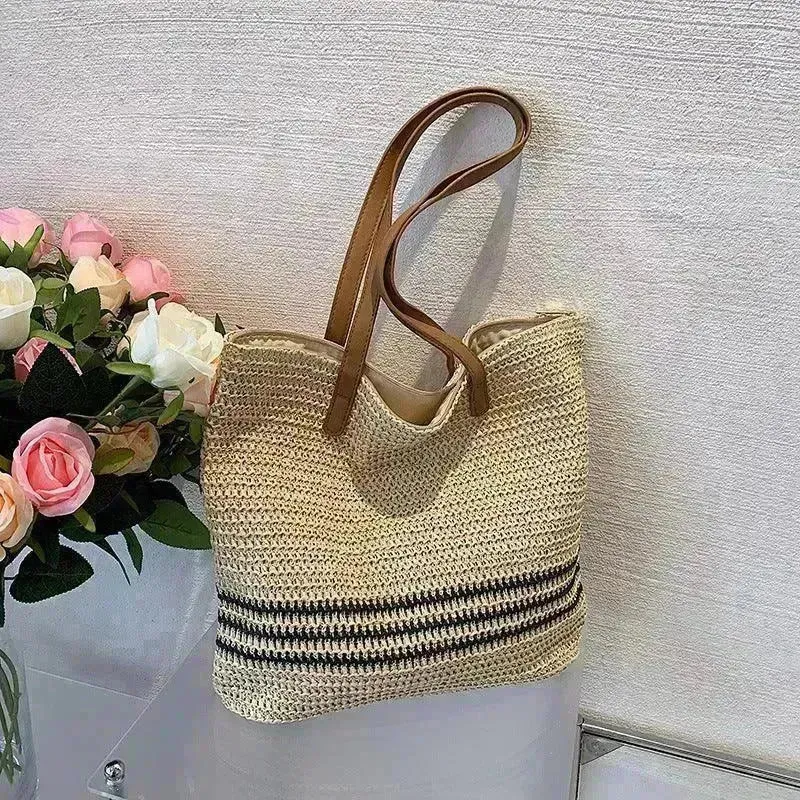 Striped Large Capacity Casual Handbag Summer Straw Bags