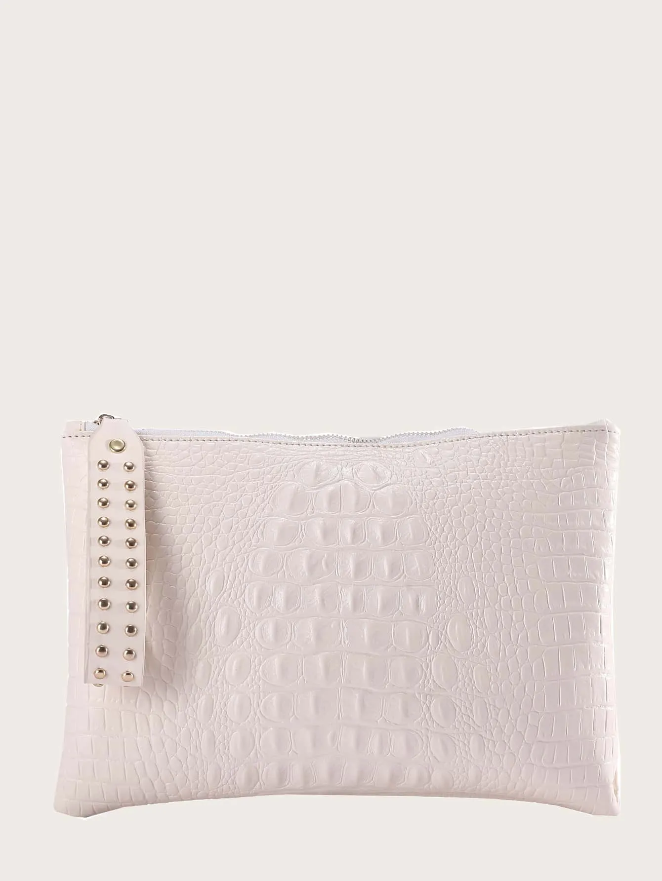 Studded Decor Croc Embossed Clutch Bag