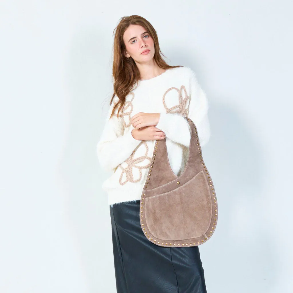 Studded shoulder bag with soft suede texture wholesale