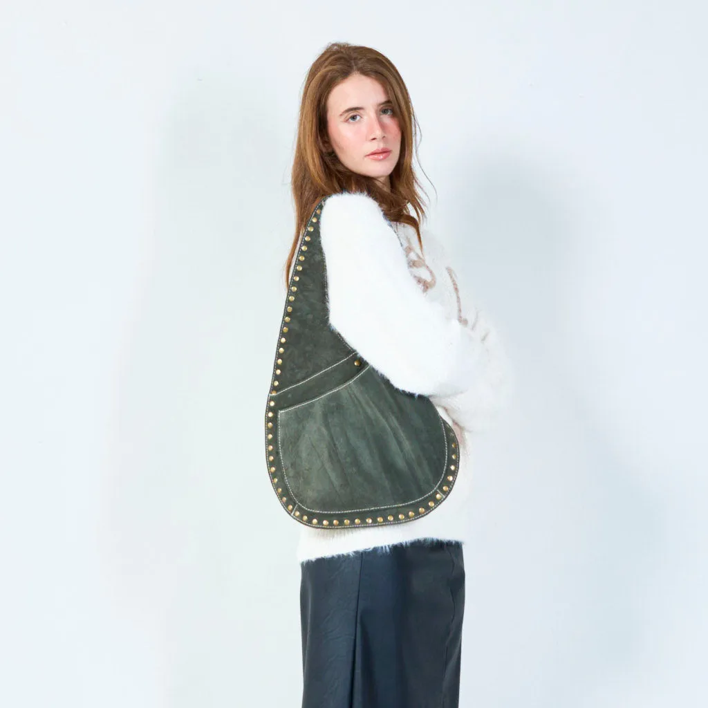 Studded shoulder bag with soft suede texture wholesale