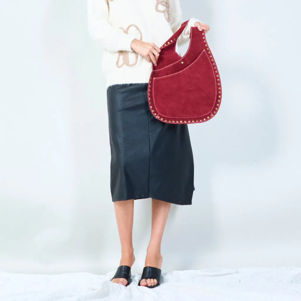 Studded shoulder bag with soft suede texture wholesale