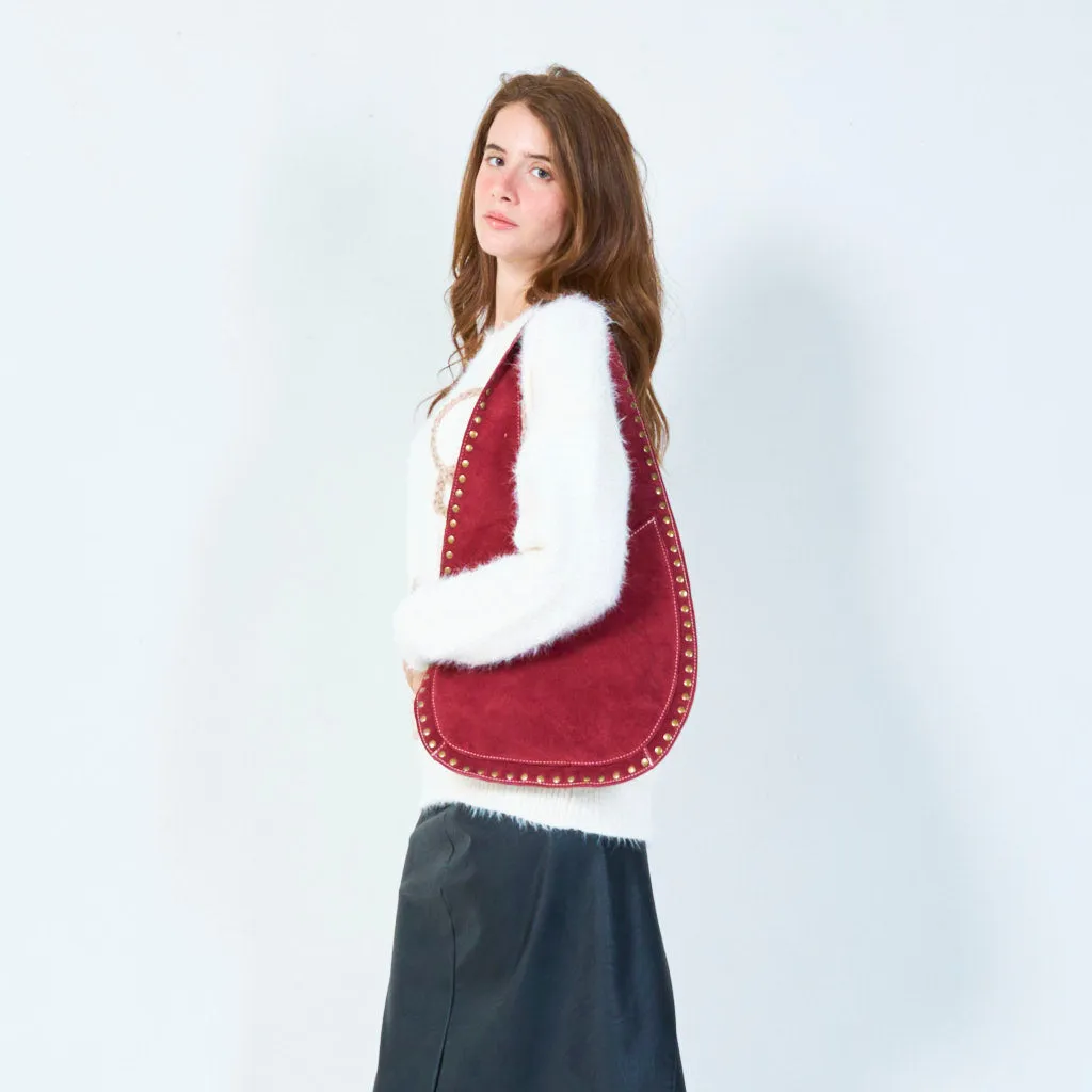 Studded shoulder bag with soft suede texture wholesale