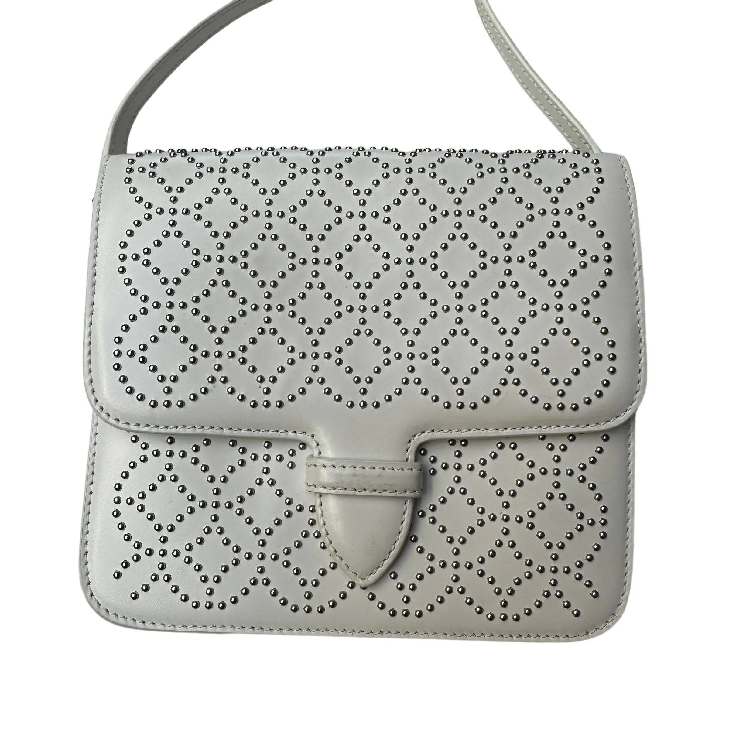 Studded White Leather Crossbody Bag