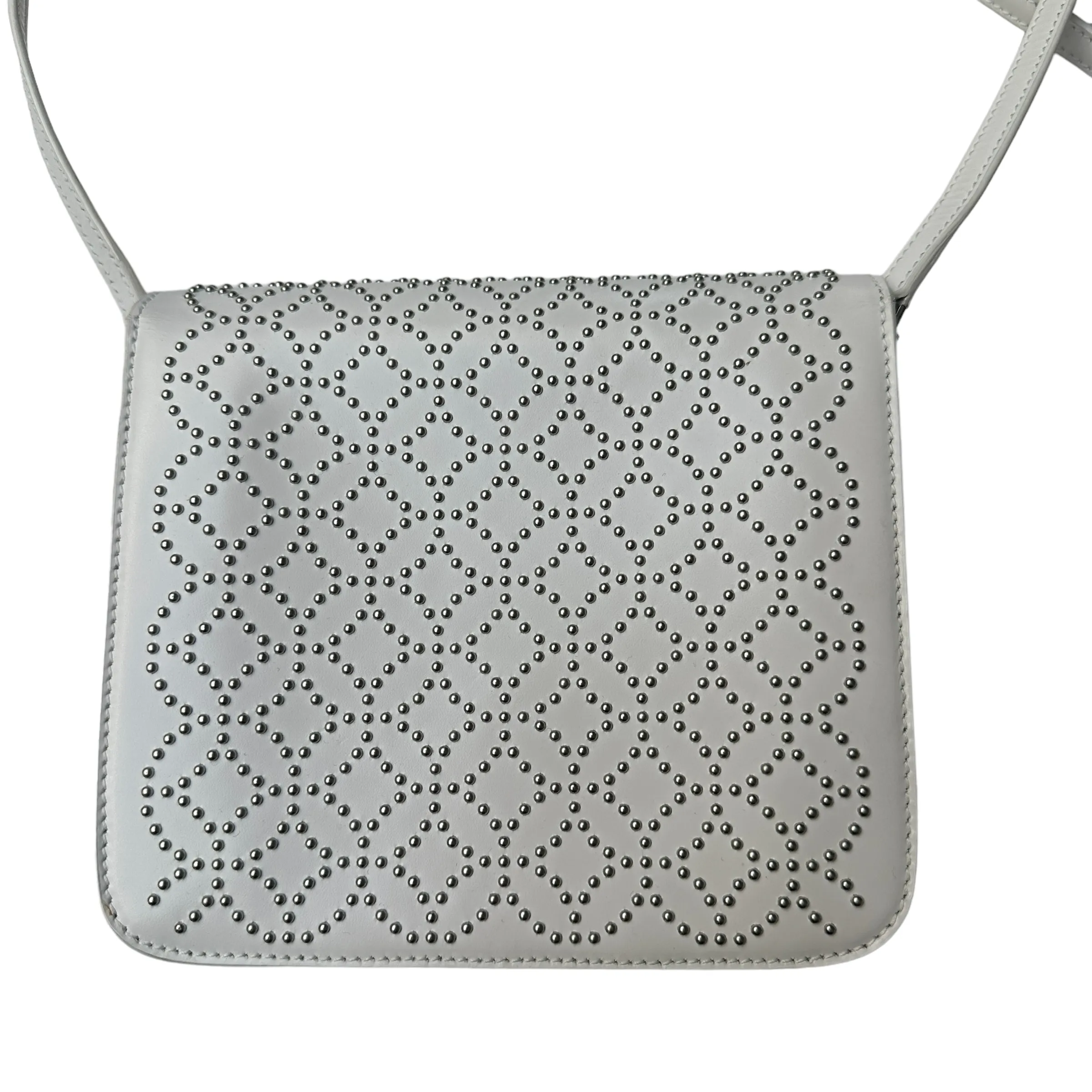 Studded White Leather Crossbody Bag