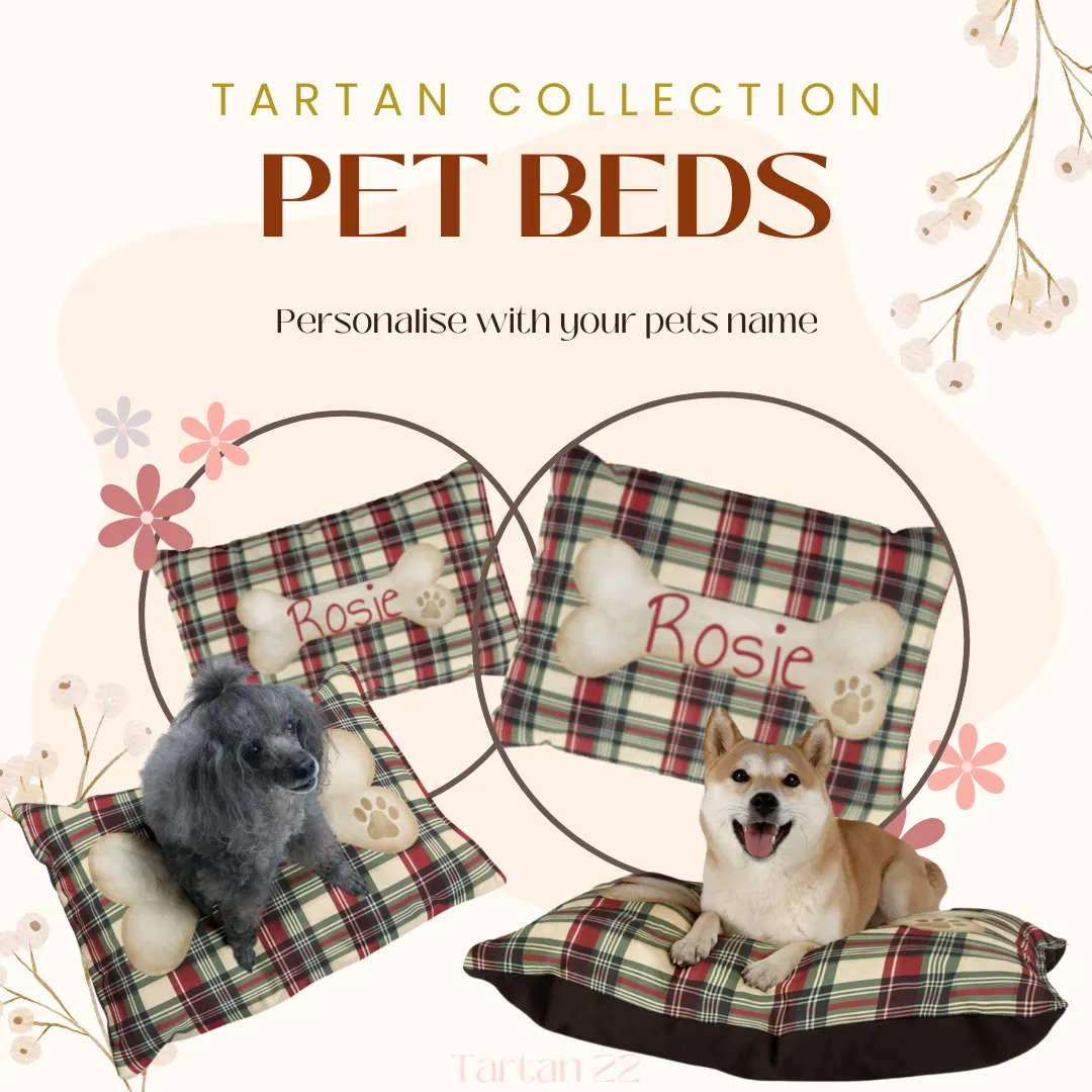 Tartan Collection 22 - Pet Tag Round and Bone Shape, Bandana, Lead, Dinner Bowl, Pet Bed