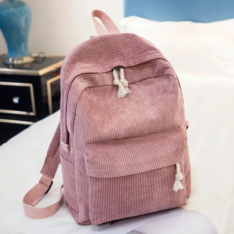 TAVIMART  -  Beige School Backpack For Teenage Girls Pink Soft Fabric Backpack Female Striped Backpack For Women School Bag