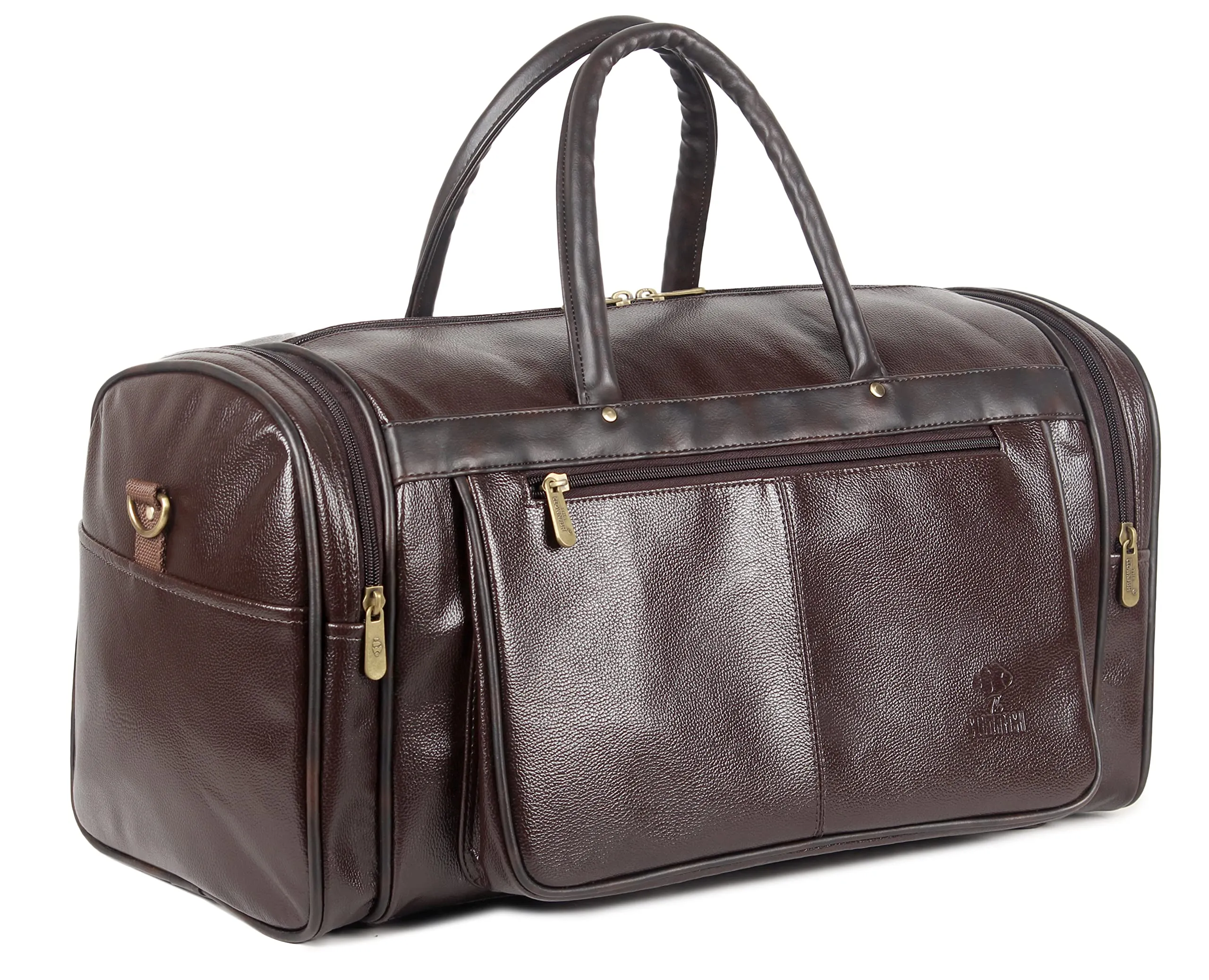 The Clownfish Milo 38 litres Unisex Faux Leather Travel Duffle Bag Weekender Bag (Chocolate)