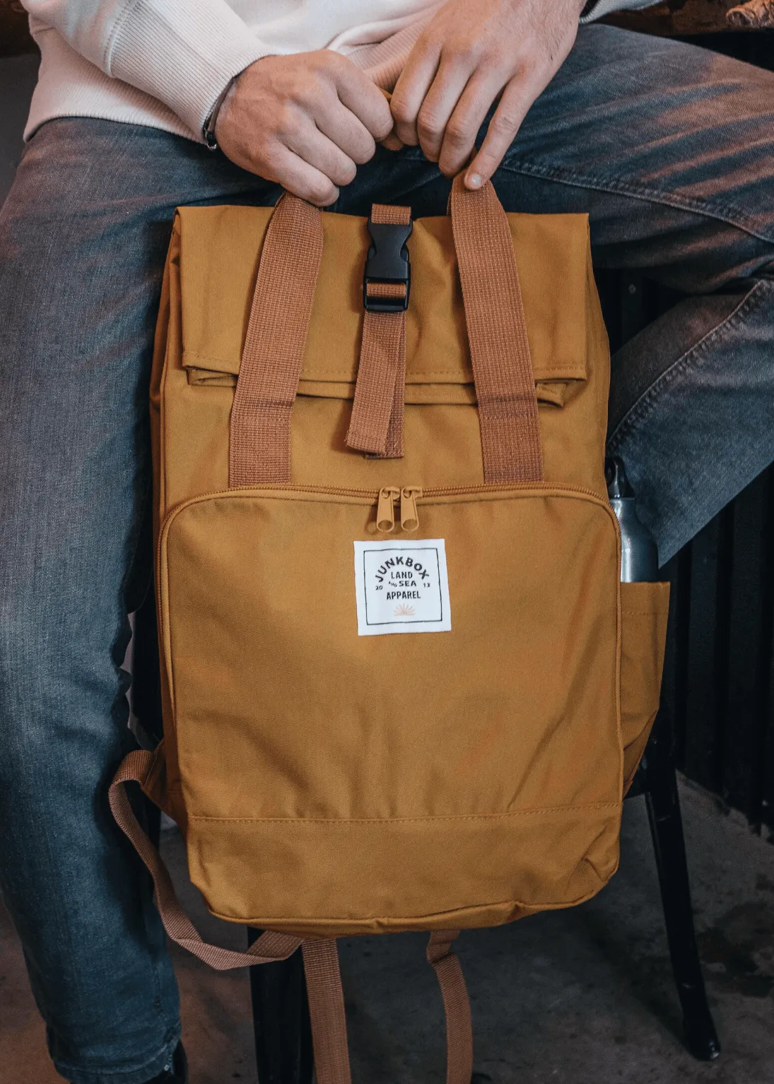 'The Traveller' Recycled Laptop Backpack in Mustard