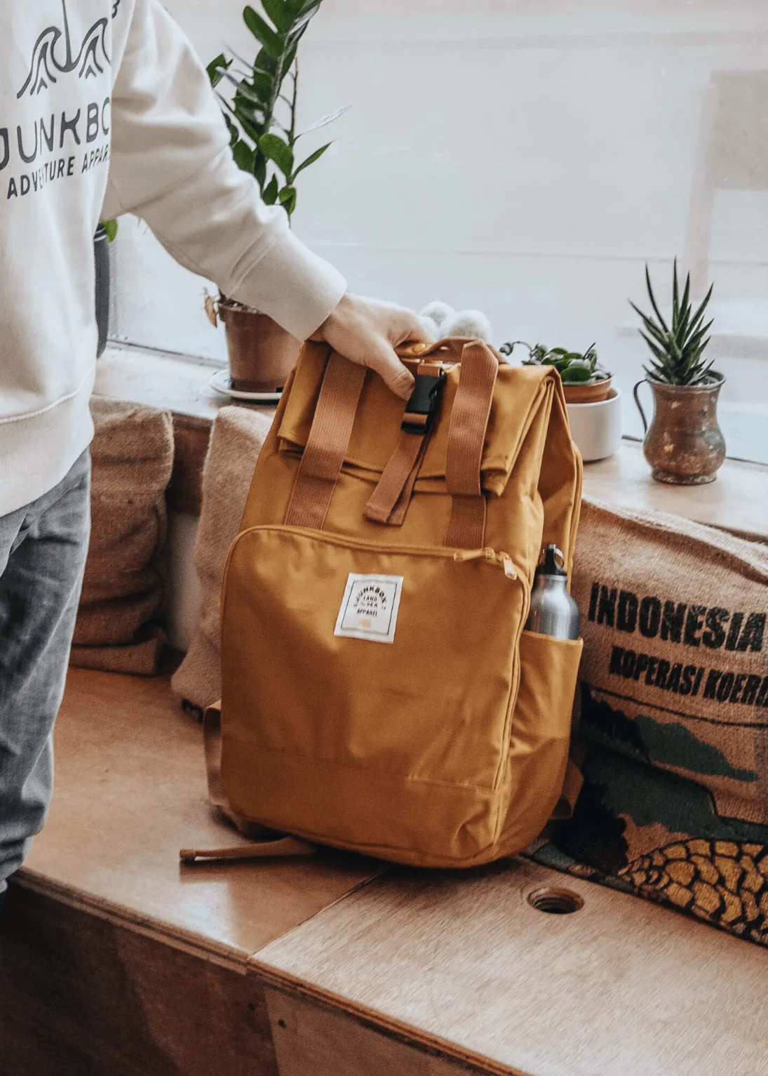 'The Traveller' Recycled Laptop Backpack in Mustard