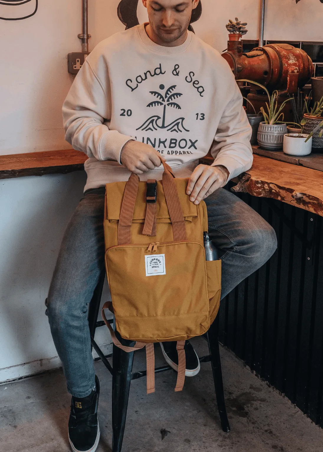 'The Traveller' Recycled Laptop Backpack in Mustard