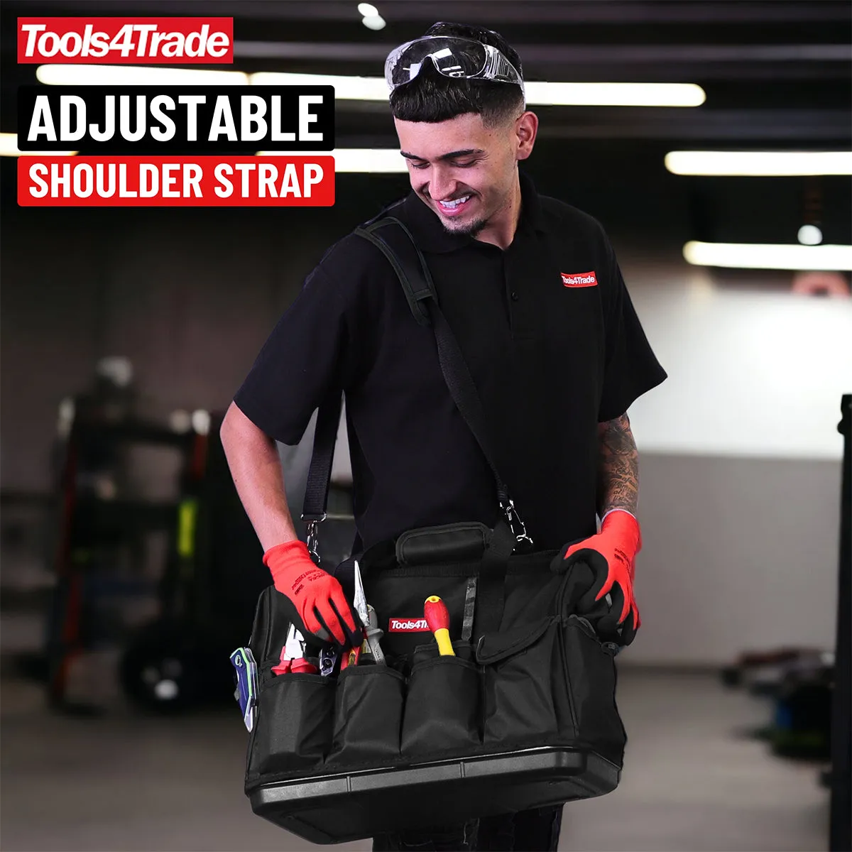 Tools4Trade 18" (45cm) Tool Bag with Multi-Pockets & Hard Base - Black