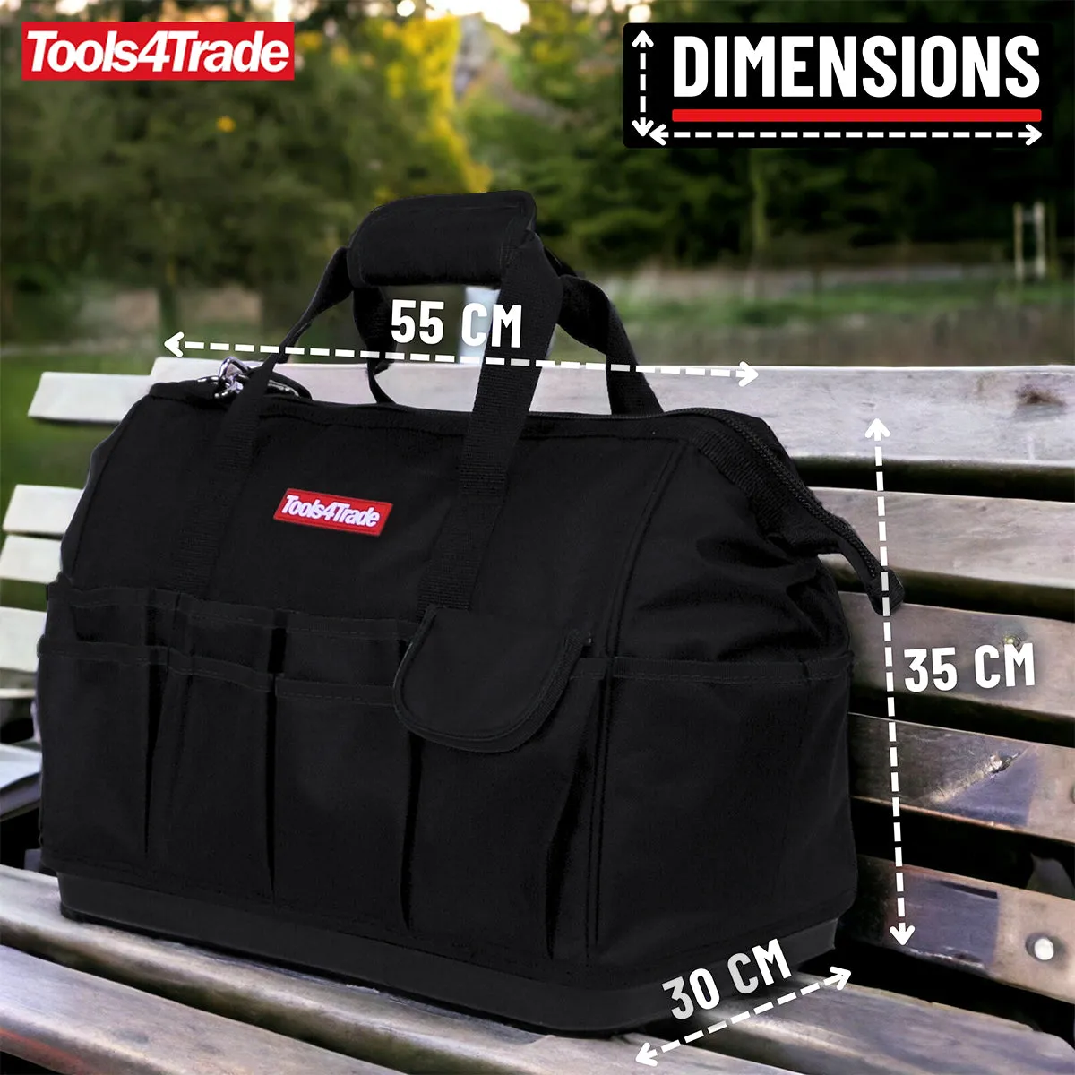 Tools4Trade 18" (45cm) Tool Bag with Multi-Pockets & Hard Base - Black