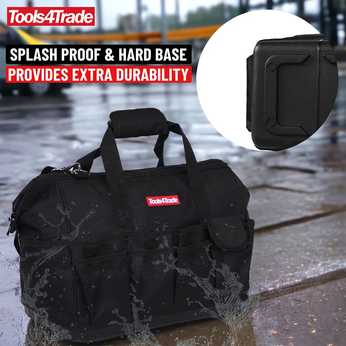 Tools4Trade 18" (45cm) Tool Bag with Multi-Pockets & Hard Base - Black