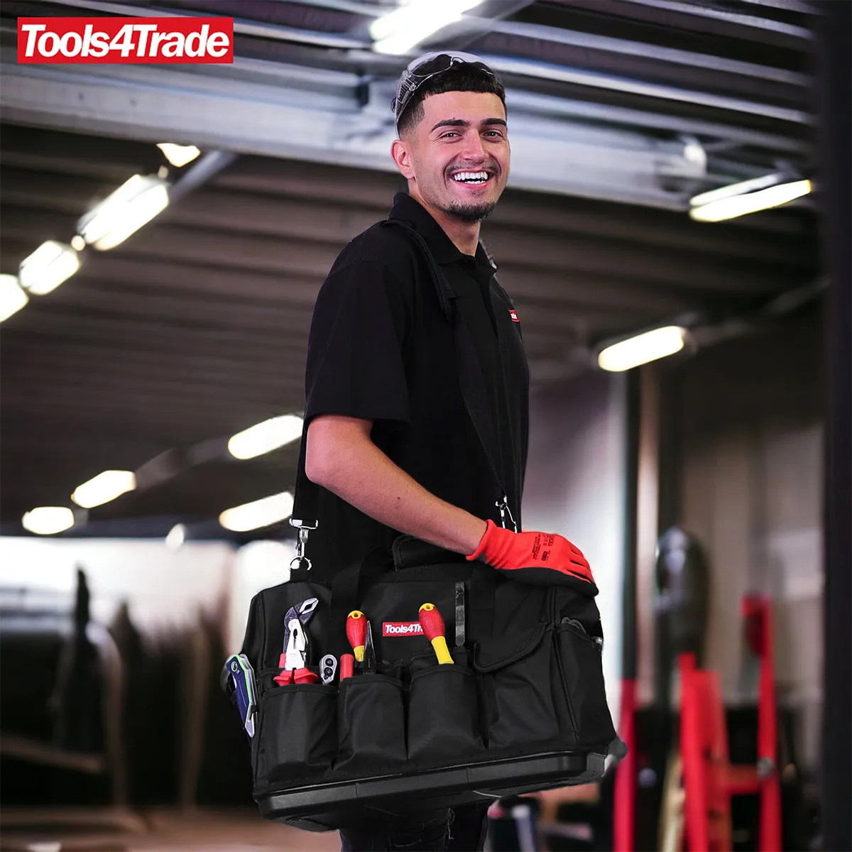 Tools4Trade 18" (45cm) Tool Bag with Multi-Pockets & Hard Base - Black