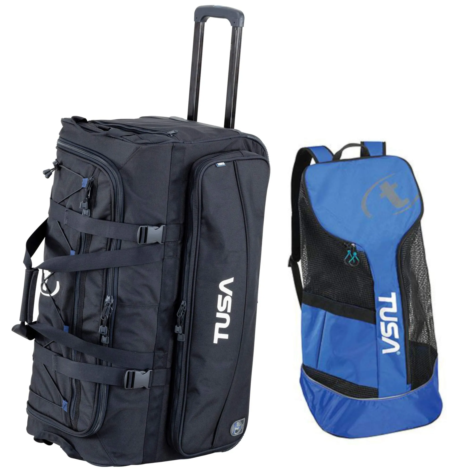 TUSA Dive Gear Roller Duffle Bag in Black w Mesh Backpack Cobalt Blue CBL & DiveCatalog's Sticker