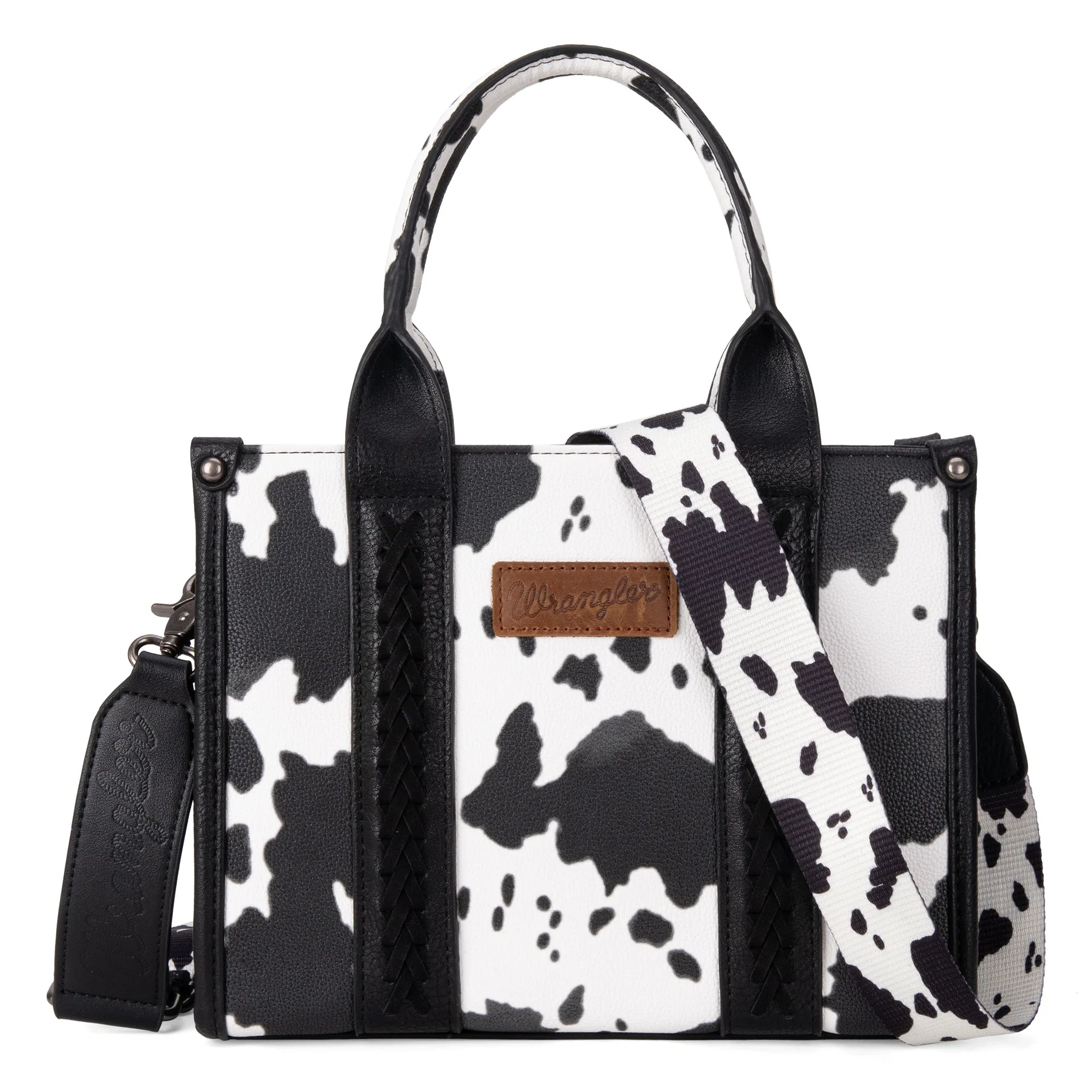 WG133-8120S  Wrangler Cow Print Concealed Carry Tote/Crossbody - Black