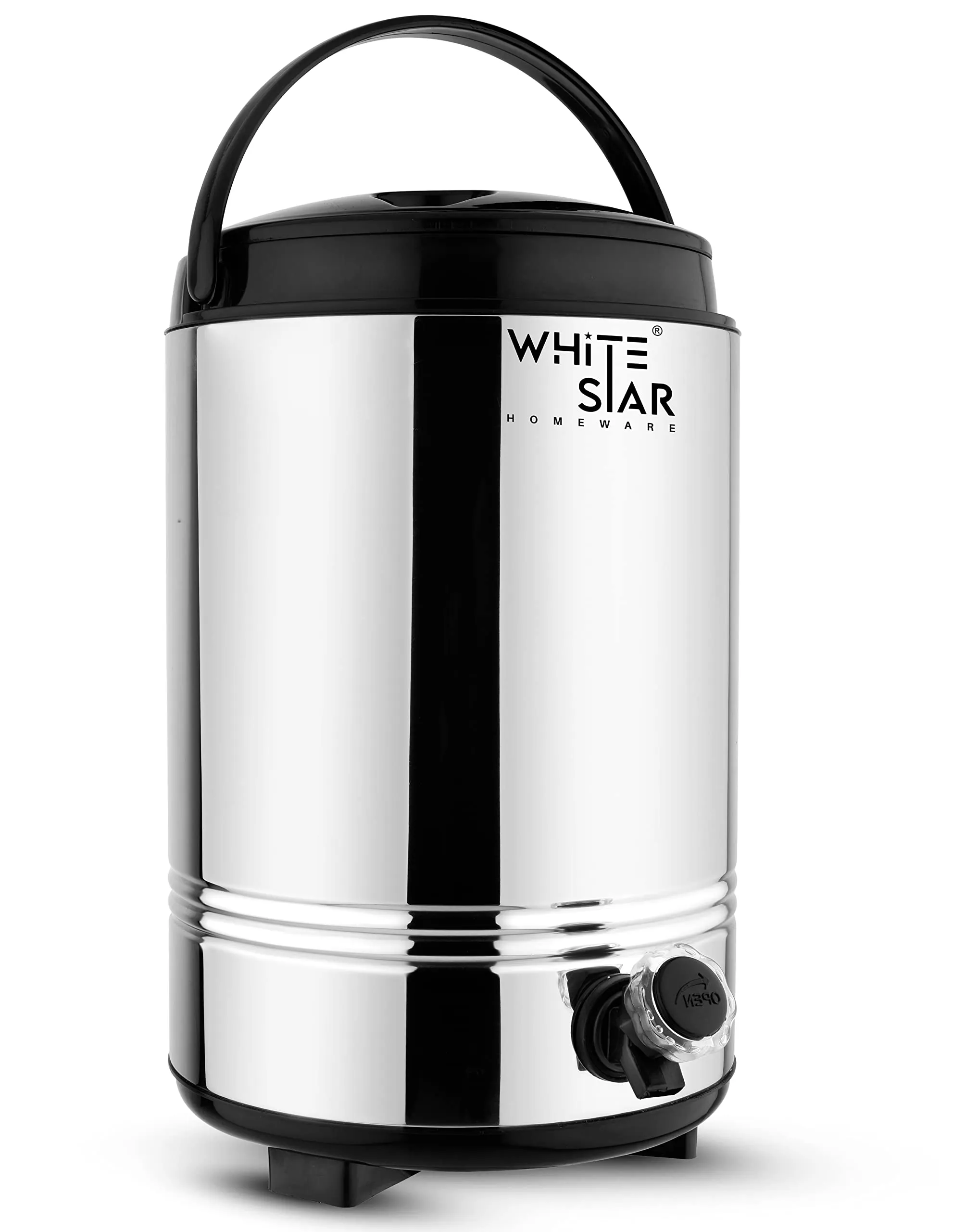 WHITESTAR Double Walled Stainless Steel Hot Tea/Water Thermos for Office Home Kitchen, 10 Liter-Silver, PUF Insulated Hot and Cold Water Dispenser with Leak Proof Tap I Durable & Sturdy Base