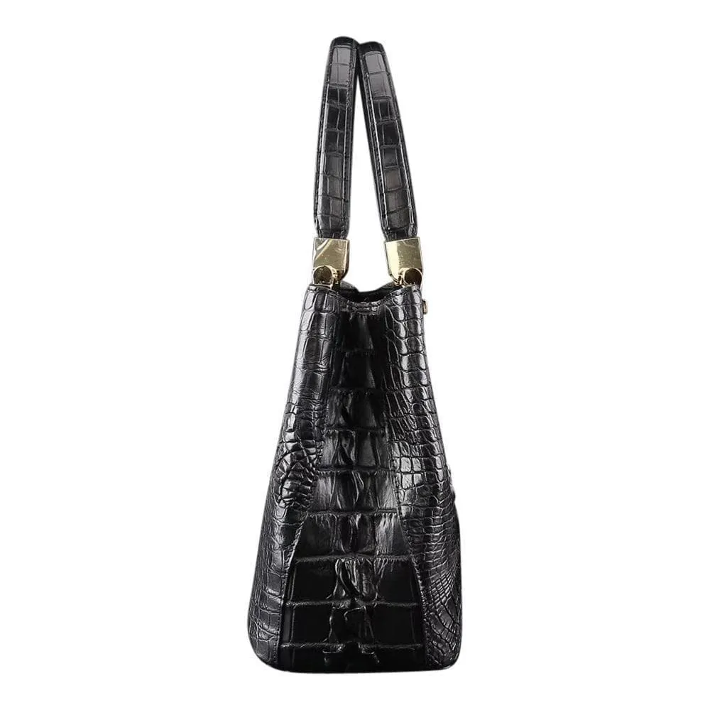 Women's Crocodile Leather Shopper Crossbody Handbag Purse