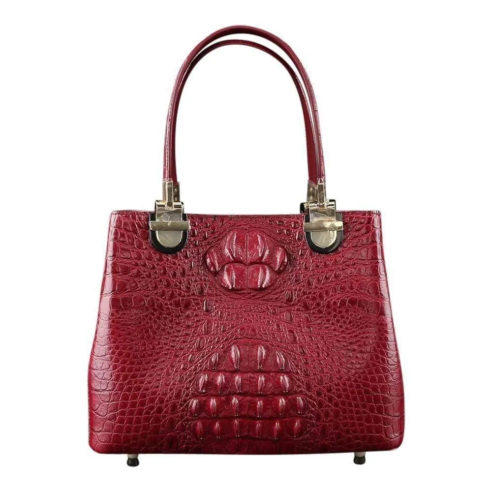 Women's Crocodile Leather Shopper Crossbody Handbag Purse