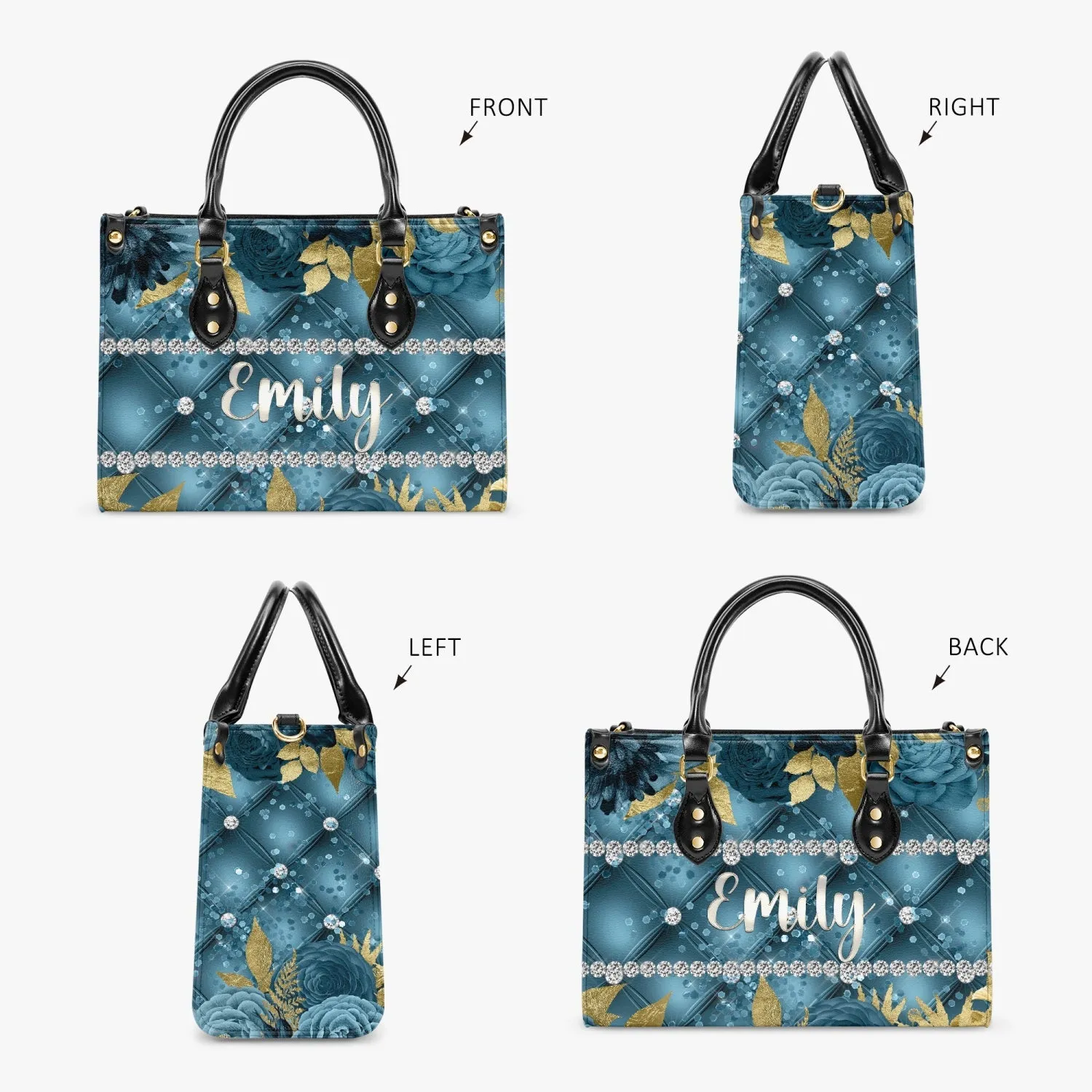 Women's Tote Bag - Teal Floral, Personalised