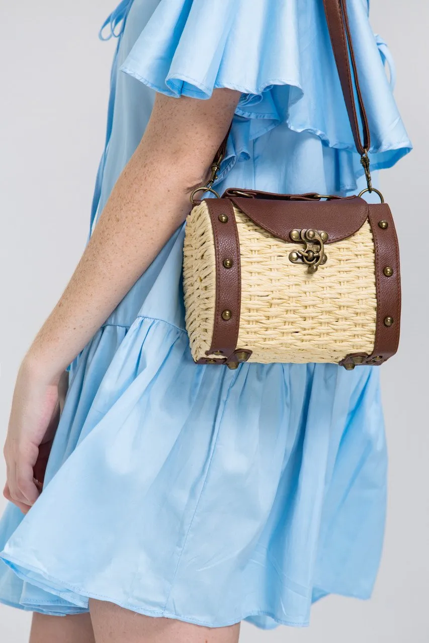 Woven Basket Mini Trunk Crossbody Purse