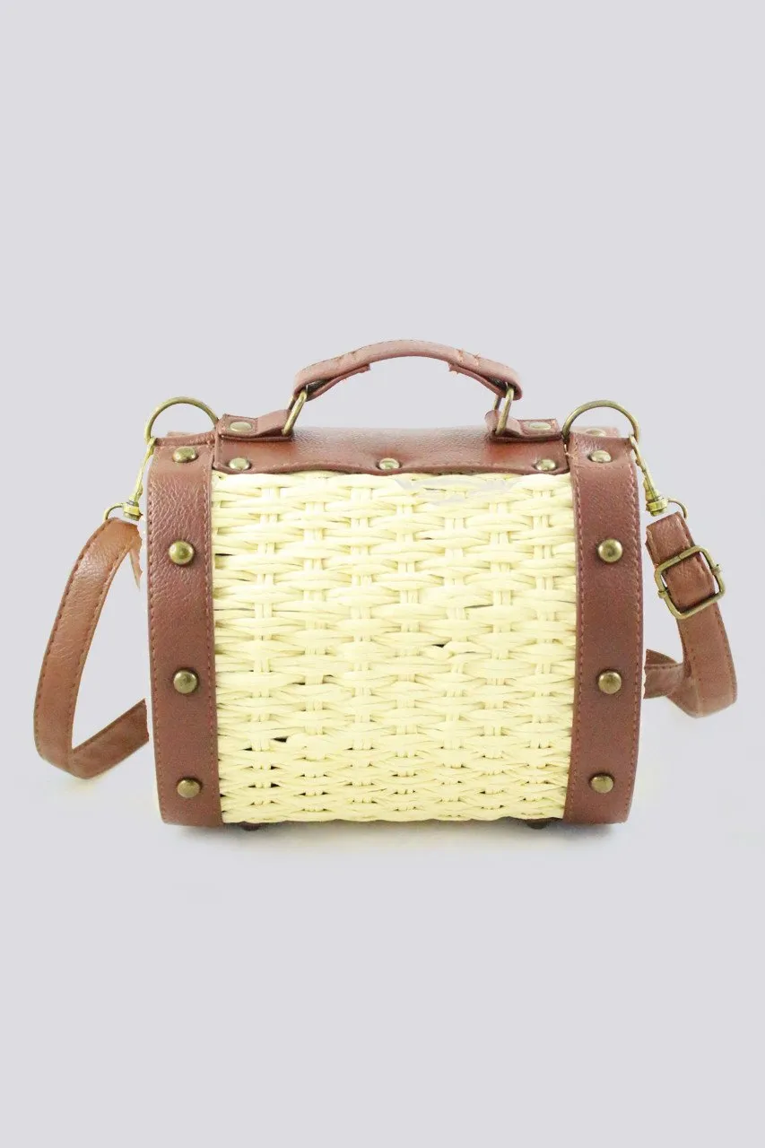 Woven Basket Mini Trunk Crossbody Purse