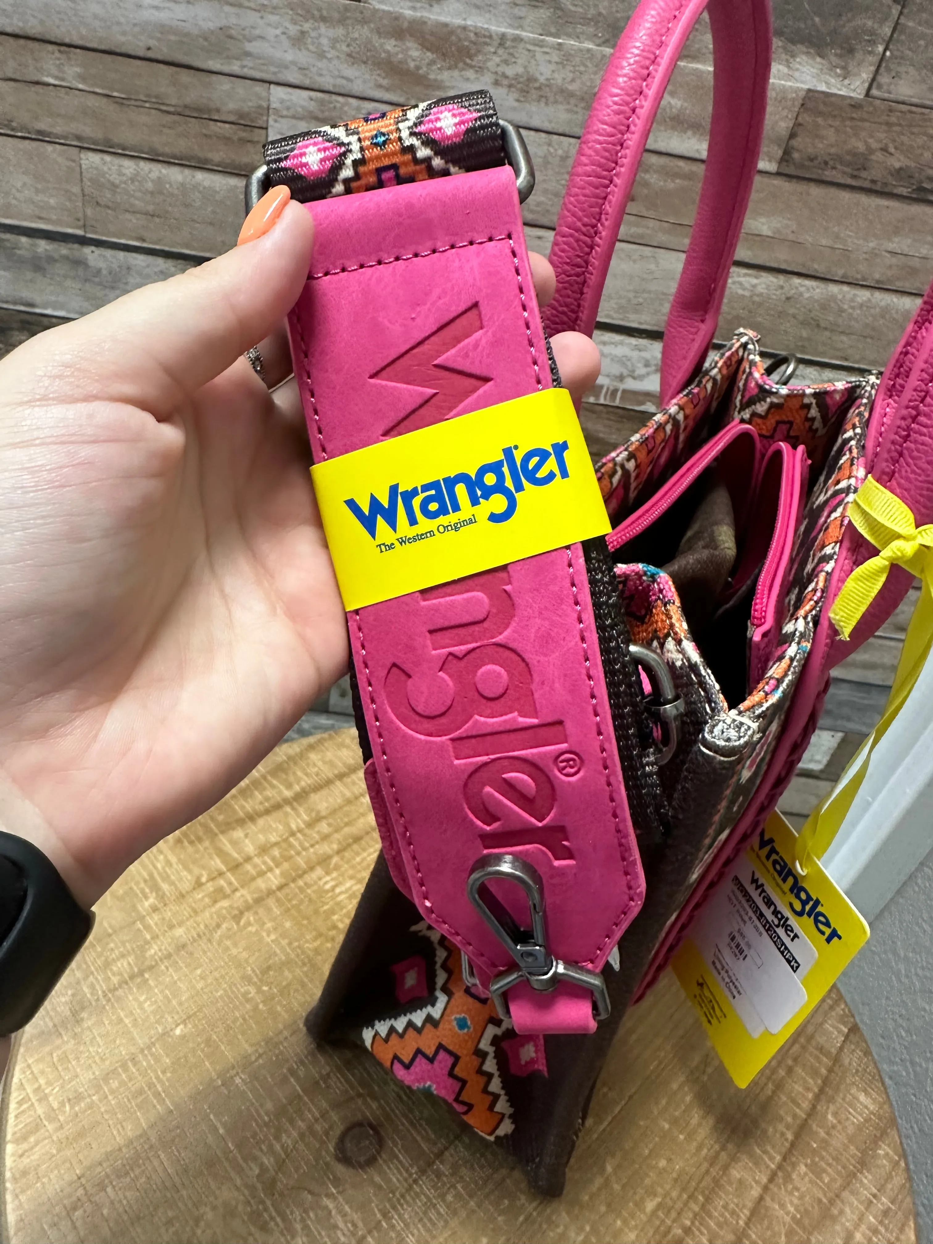 Wrangler Southwestern Print Cross Body Canvas Mini Tote - Hot Pink