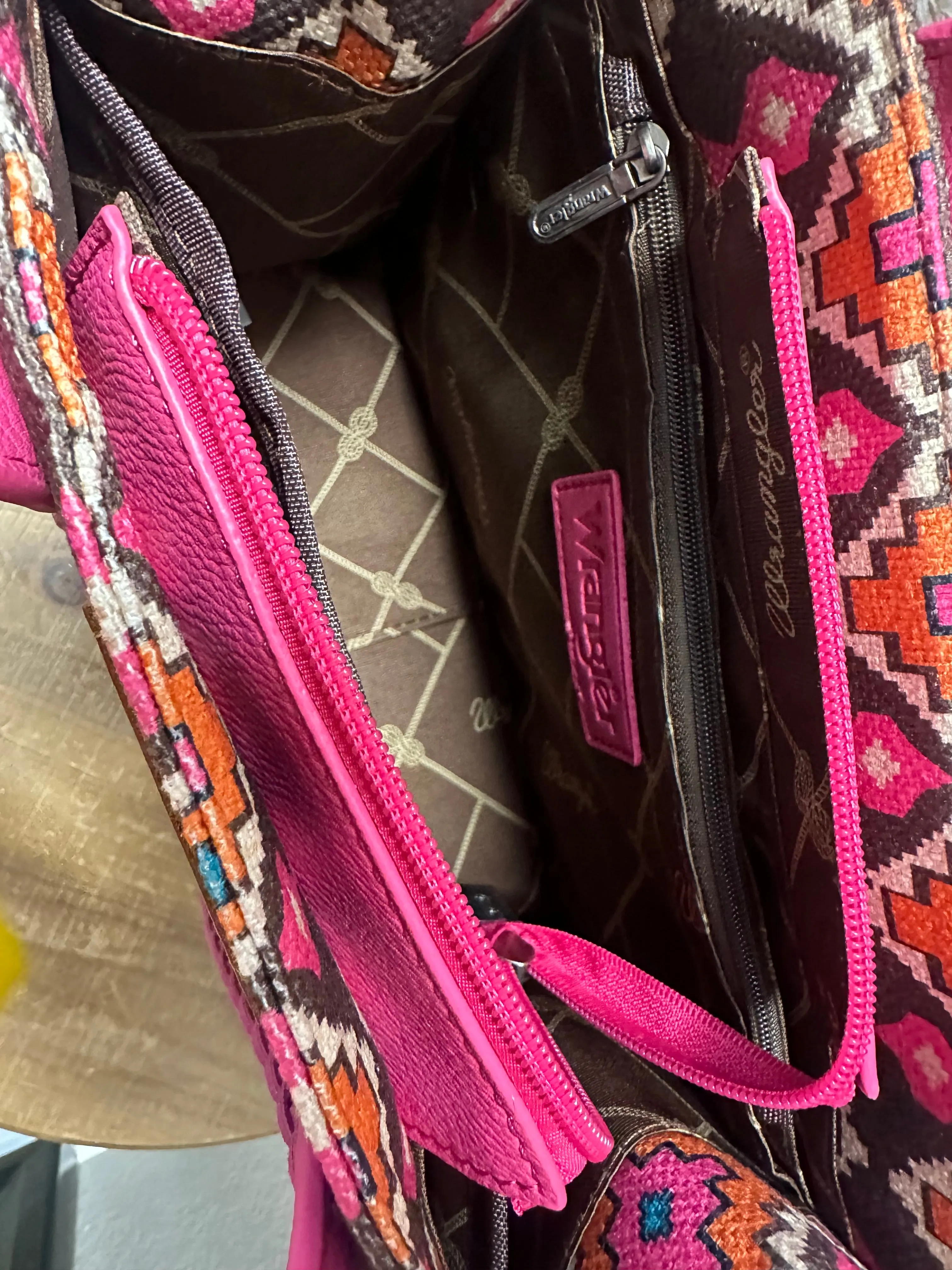 Wrangler Southwestern Print Cross Body Canvas Mini Tote - Hot Pink