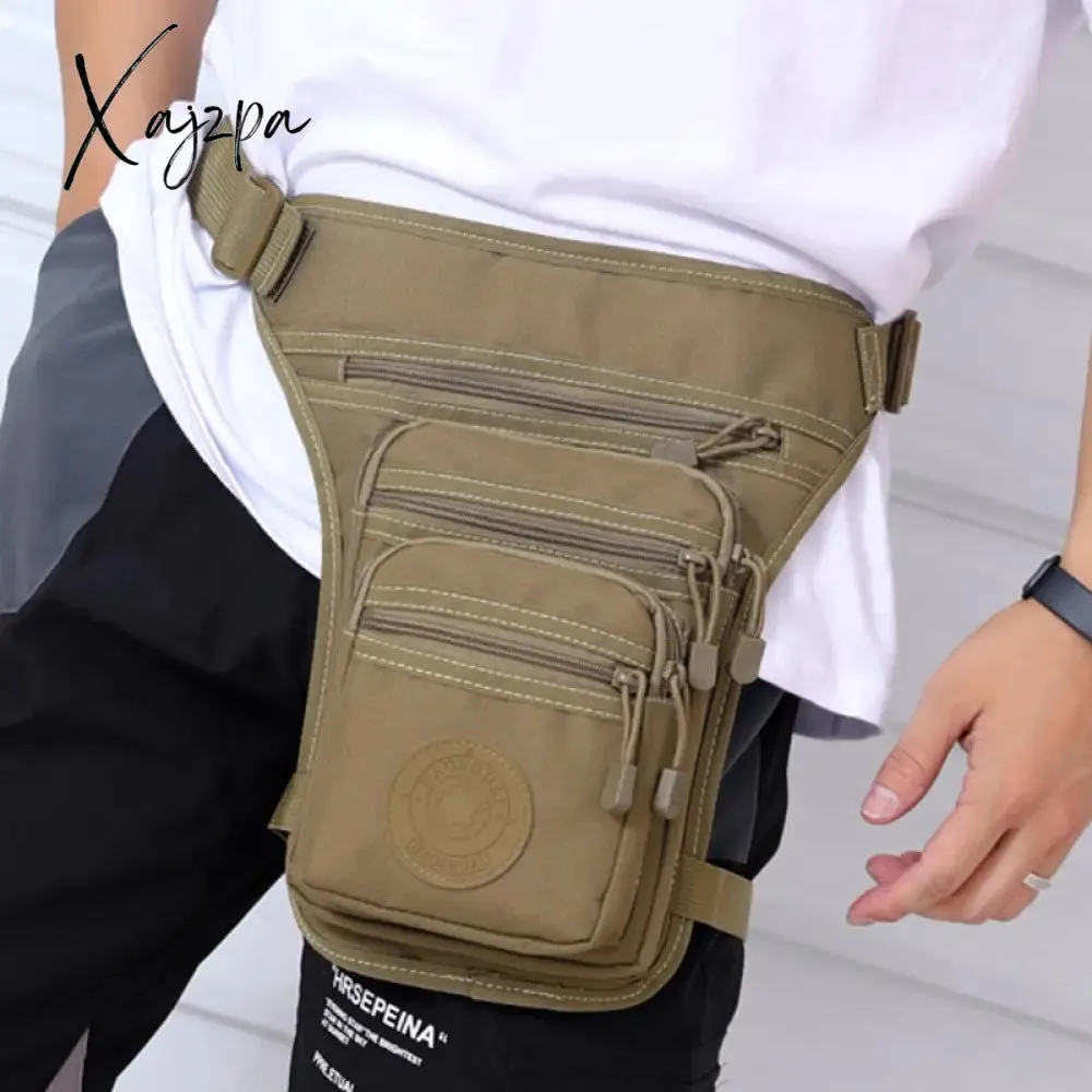 Xajzpa - Male Hip Thigh Fanny Pack Military Camouflage Motorcycle Rider Multi-Pockets Shoulder Bags High Quality Men Nylon Waist Leg Bag