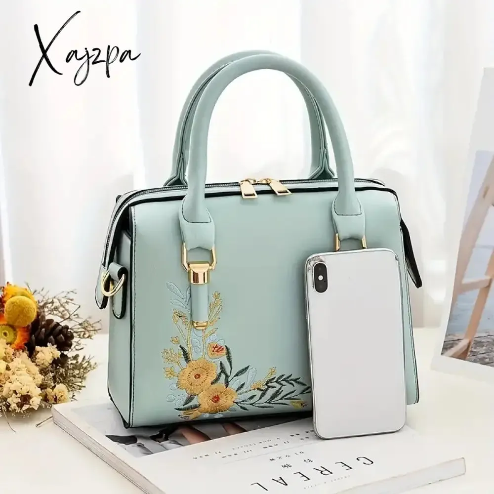 Xajzpa - Women Floral Embroidery Satchel Purse Elegant Crossbody and Top Handle Bags