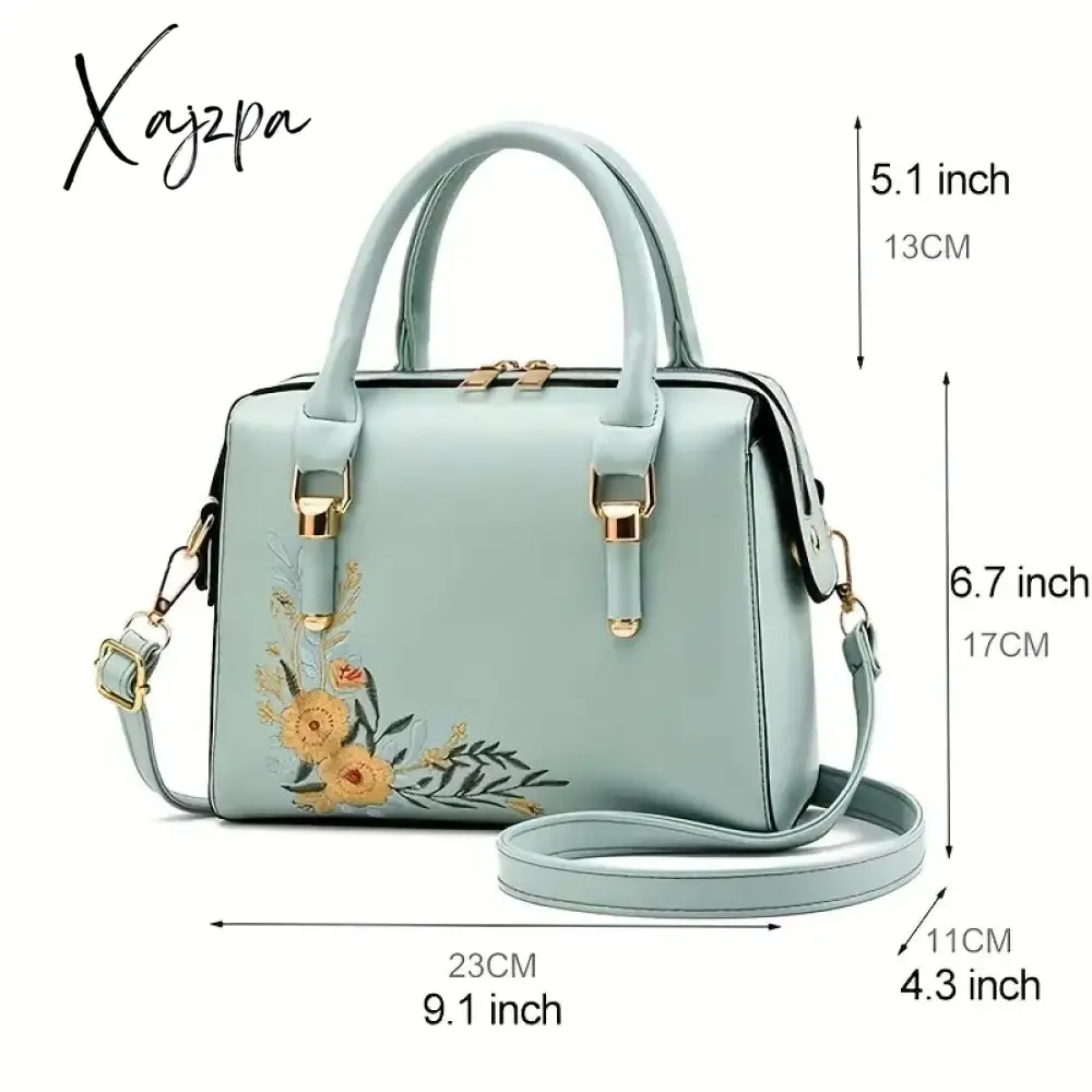 Xajzpa - Women Floral Embroidery Satchel Purse Elegant Crossbody and Top Handle Bags