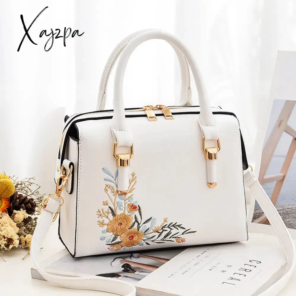 Xajzpa - Women Floral Embroidery Satchel Purse Elegant Crossbody and Top Handle Bags