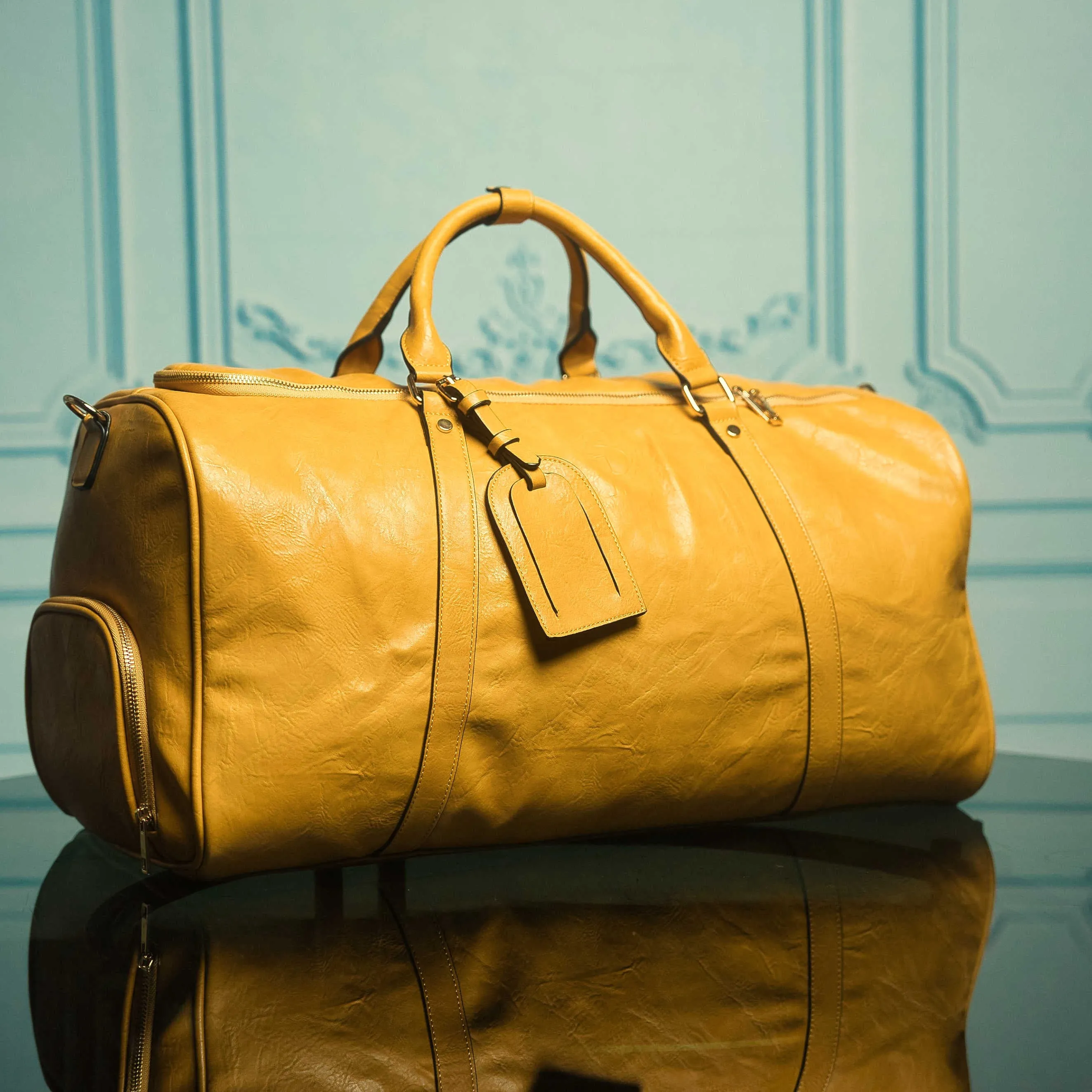 Yellow Tumbled Leather Signature Bag Set (Signature and Duffle Bag)